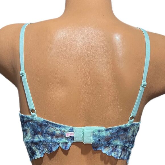Victoria’s Secret Pink Underwire unlined lace Bralette Bra Blue tie dye Medium - Picture 5 of 5